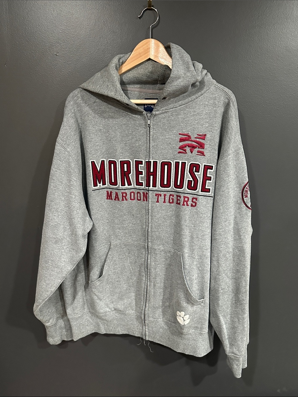 Jansport Gray Zip-Up Hoodie with Maroon Morehouse Lettering